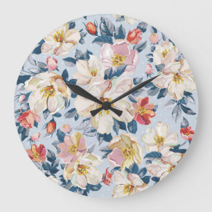 Blühender Apfelbaum, elegantes Muster. Große Wanduhr