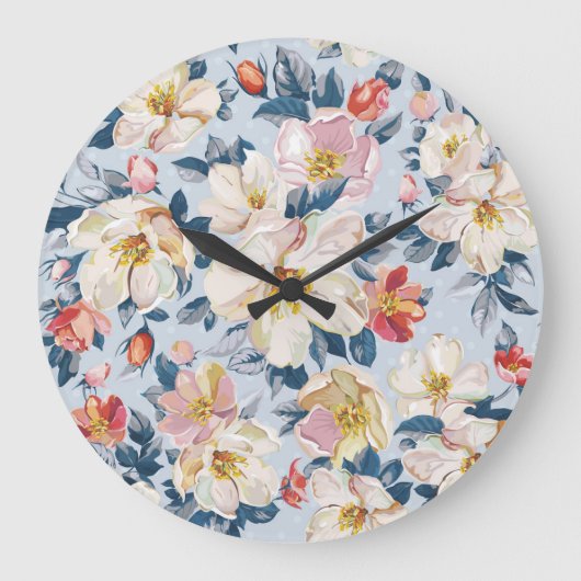 Blühender Apfelbaum, elegantes Muster. Große Wanduhr (Vorderseite)