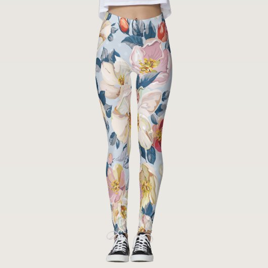 Blühender Apfelbaum, elegantes Muster. Leggings (Vorderseite)