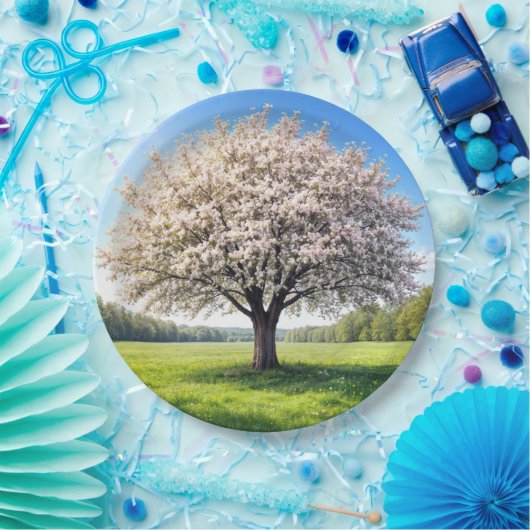 Blühender Apfelbaum im Frühling Pappteller (Party)