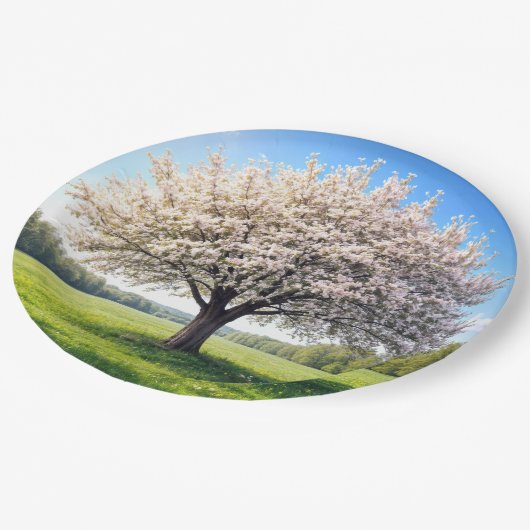 Blühender Apfelbaum im Frühling Pappteller (Schrägansicht)