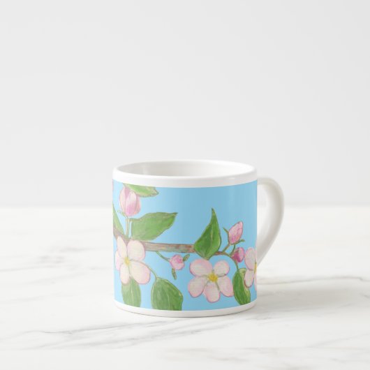 Blühender Apfelbaum Zweig Sky Blau Espressotasse (Vorderseite Rechts)