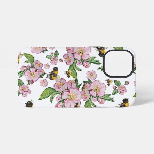Blühender Apfelgarten mit Bienen-Aquarell iPhone Hülle (Rückseite (Horizontal))