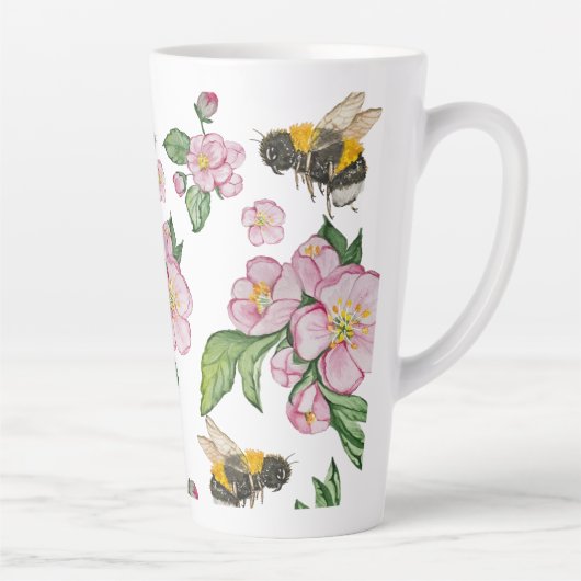 Blühender Apfelgarten mit Bienen-Aquarell Milchtasse (Rechts)