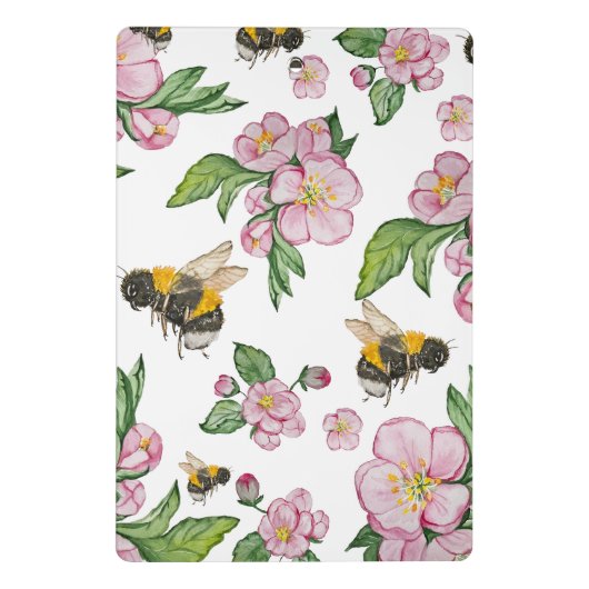 Blühender Apfelgarten mit Bienen-Aquarell Mini Klemmbrett (Rückseite)