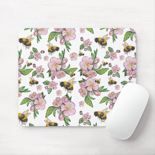 Blühender Apfelgarten mit Bienen-Aquarell Mousepad (Mit Mouse)