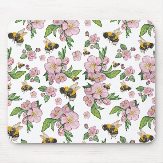 Blühender Apfelgarten mit Bienen-Aquarell Mousepad (Vorne)
