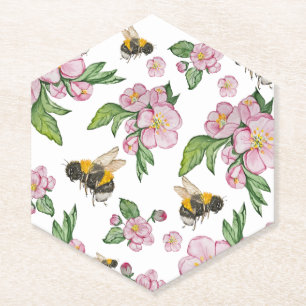 Blühender Apfelgarten mit Bienen-Aquarell Untersetzer