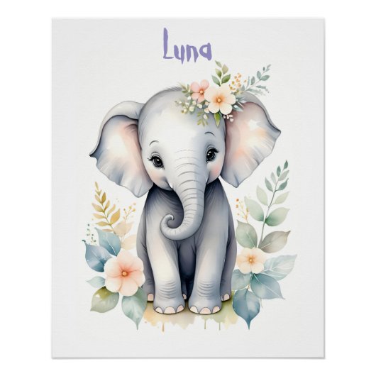 Blühender Baby-Elefant Poster (Vorderseite)