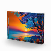 Blühender Baum am See bei Sonnenaufgang Fotoblock (Rechts)