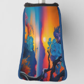 Blühender Baum am See bei Sonnenaufgang Golf Headcover (Rotieren 90)