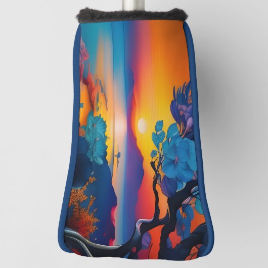 Blühender Baum am See bei Sonnenaufgang Golf Headcover (Rotieren 90)