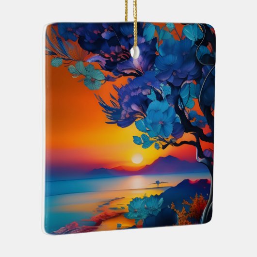 Blühender Baum am See bei Sonnenaufgang Keramikornament (Rechts)