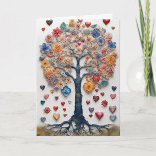 Blühender Baum und Herzen Karte