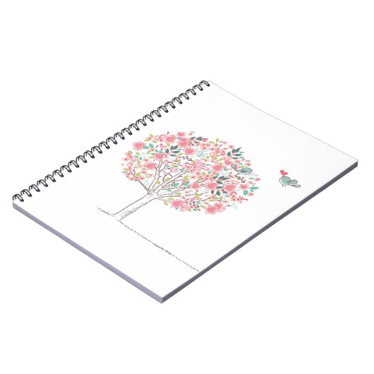 Blühender Baum und Vögel in der Liebe Notizblock (Linke Seite)