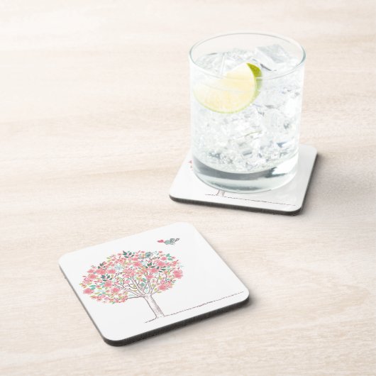 Blühender Baum und Vögel in der Liebe Untersetzer (Rechte Seite)