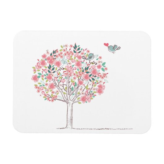 Blühender Baum und Vögel in Liebe Magnet (Horizontal)