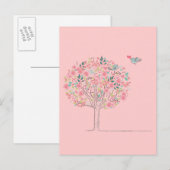 Blühender Baum und Vögel in Liebe Postkarte (Vorne/Hinten)