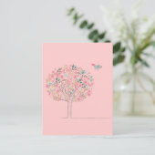 Blühender Baum und Vögel in Liebe Postkarte (Stehend Vorderseite)