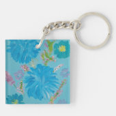 Blühender Bluebells floraler Acrylic Square Schlüs Schlüsselanhänger (Rückseite)