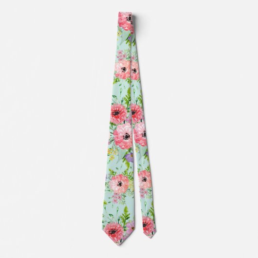 Blühender Blumenstrauß Aquarell Handfarbe Krawatte (Vorderseite)