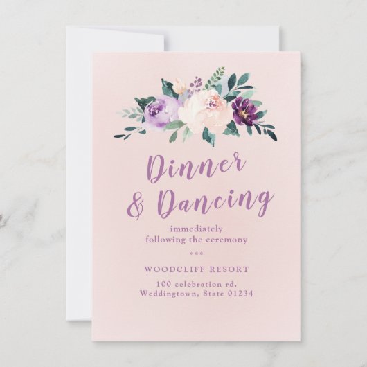 Blühender botanischer lila blumenreicher Empfang Einladung (Vorderseite)