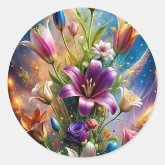 Blühender Charme – Florales Design Ästhetik-Aufkle Runder Aufkleber