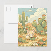 Blühender Feigenkaktus Kawaii Fennek Fuchs Postkarte (Vorne/Hinten)