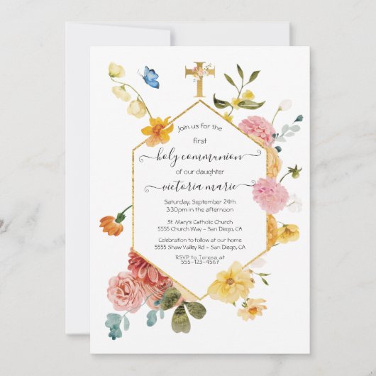 Blühender Garten Blumen Licht & Luft 1. Kommunion Einladung (Vorderseite)