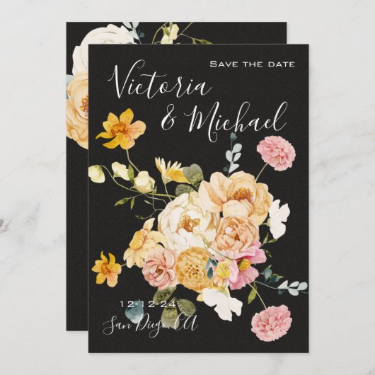 Blühender Garten Blumendark & Moody Save the Date Einladung (Vorne/Hinten)