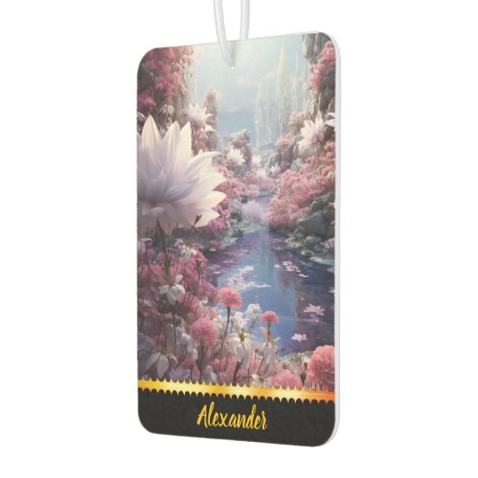 Blühender Garten mit fließendem Fluss Autolufterfrischer (Links)