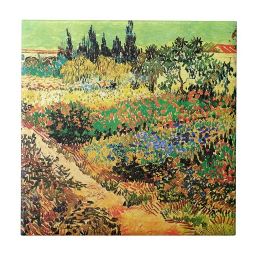 Blühender Garten mit Pfad durch Vincent van Gogh Fliese (Vorderseite)