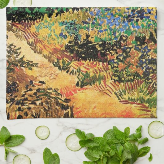 Blühender Garten mit Pfad durch Vincent van Gogh Geschirrtuch (Gefaltet)