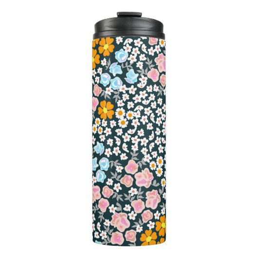 Blühender Garten mit Rose und Wildblumen. Vintag Thermosbecher (Vorderseite)