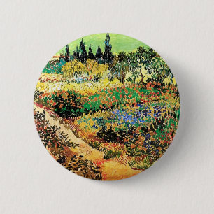 Blühender Garten mit Weg, Vincent van Gogh Button