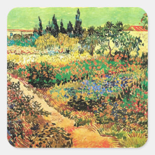 Blühender Garten mit Weg von Vincent van Gogh Quadratischer Aufkleber