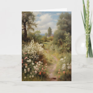 Blühender Gartenweg Vintage Frühling, Antikes Öl Karte