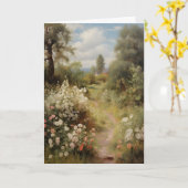 Blühender Gartenweg Vintage Frühling, Antikes Öl Karte (Gelbe Blume)