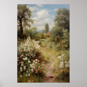 Blühender Gartenweg Vintage Frühling, Antikes Öl Poster