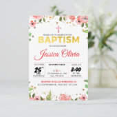 Blühender Glaube: Rosa Blütentaufen Einladung (Stehend Vorderseite)