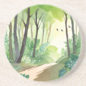 Blühender grüner Wald | Natur-Aquarell Getränkeuntersetzer (Vorne)