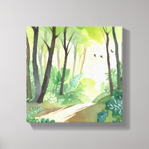 Blühender grüner Wald   Natur-Aquarell Leinwanddruck