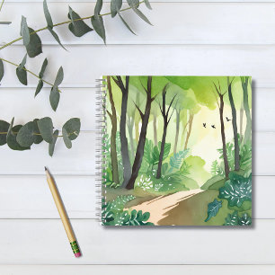 Blühender grüner Wald   Natur-Aquarell Notizblock