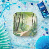 Blühender grüner Wald | Natur-Aquarell Pappteller (Party)