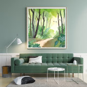 Blühender grüner Wald | Natur Aquarell Poster