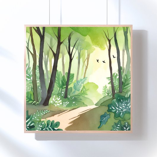 Blühender grüner Wald | Natur Aquarell Poster