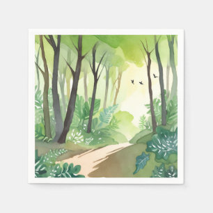 Blühender grüner Wald Natur-Aquarell Serviette