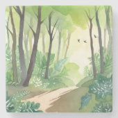 Blühender grüner Wald | Natur-Aquarell Steinuntersetzer (Vorderseite)