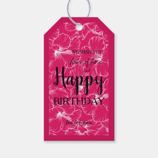 Blühender Hibiskus Blumenmuster Rosa Geschenkanhänger (Vorderseite)