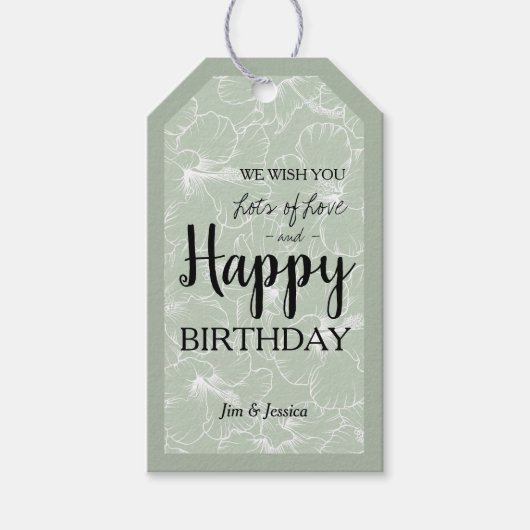 Blühender Hibiskus Blumenzettel Grün Geschenkanhänger (Vorderseite)